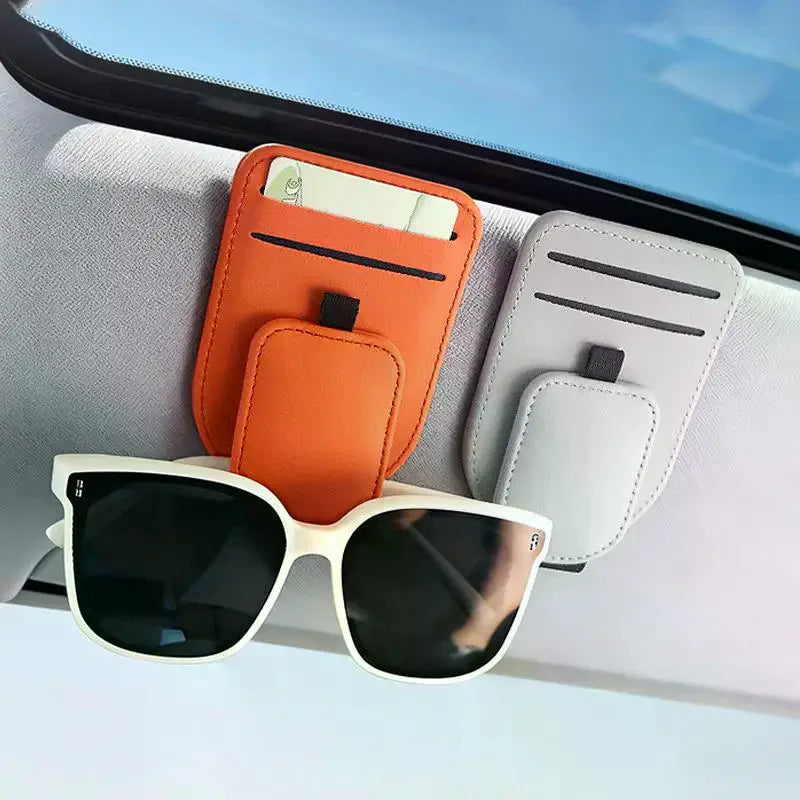 Sunglass Holder Car Sun Visor Magnetic Leather Vehicle Eyeglass Zpaxo