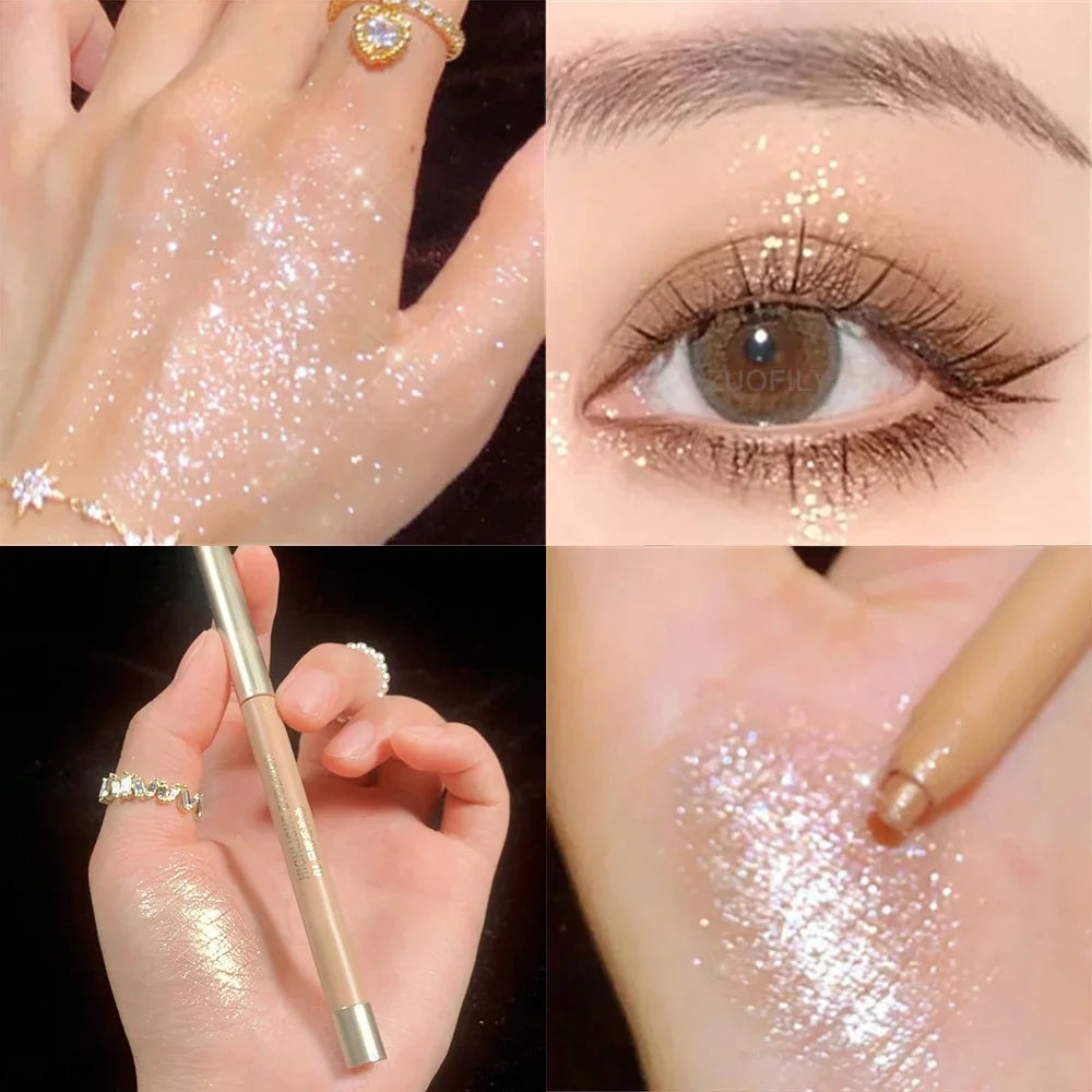 Sweet Mint Lying Silkworm Pencil Galaxy Glitter Eyeshadow Pen Long-lasting Waterproof Shiny Eyeliner Outline Pen Stick Makeup Zpaxo 01 Champagne Gold