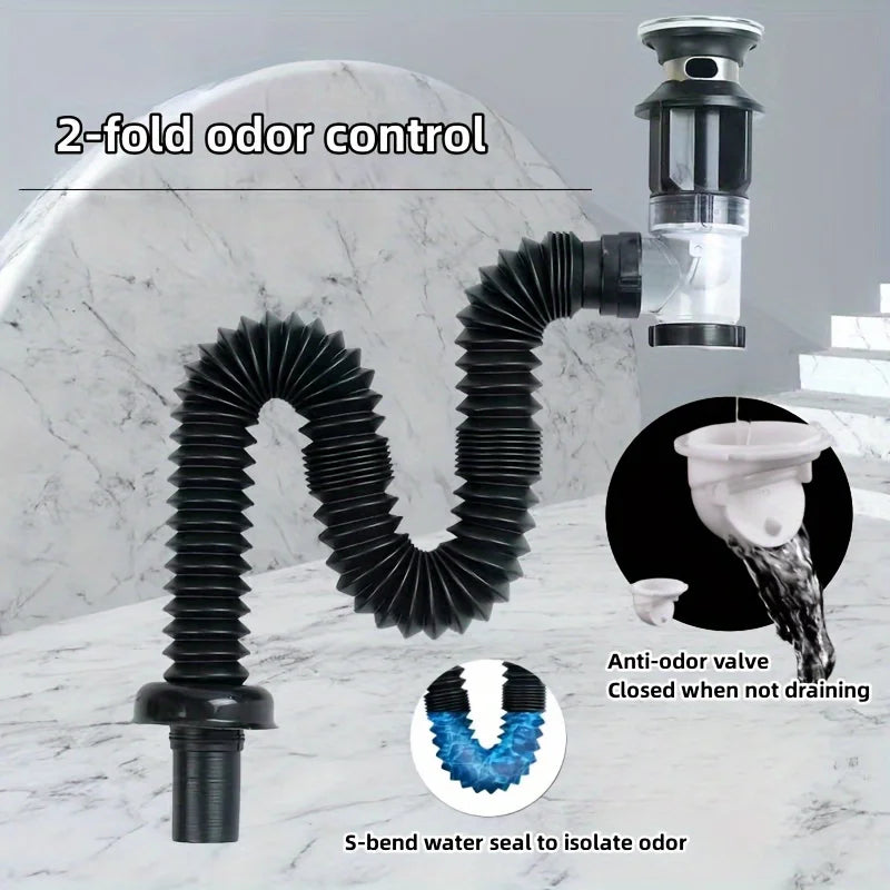 ABS Kitchen Sink Drain Pipe Adjustable P-trap Odor Clog Proof Slip
