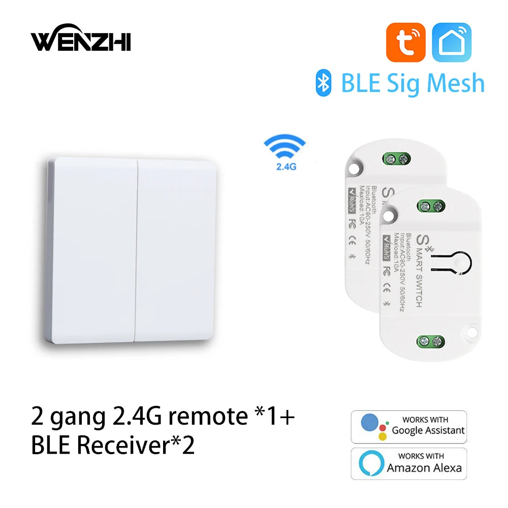 BLuetooth/BLE Switch Module Relay For Light LAMP On/Off 2.4G Wireless Remote Control Tuya Smart Life Timer DIY Home Automation Zpaxo 2Gang1 receiver2 China Mainland