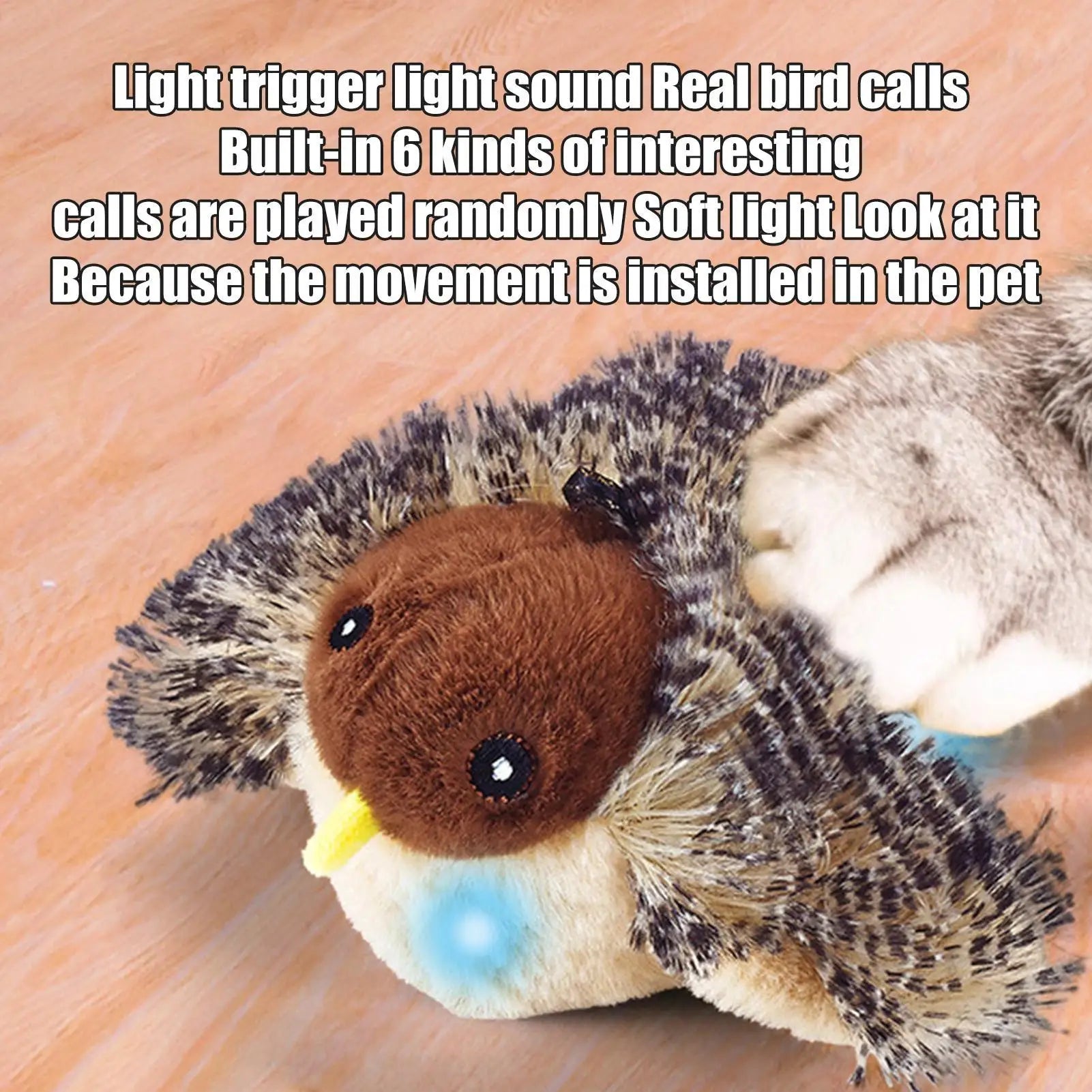 USB Rechargeable Flapping Bird Cat Toy Touch Activated Chirping