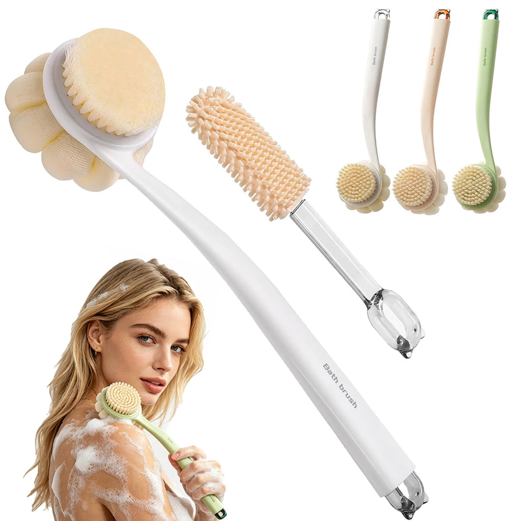 3-in-1 Long Handle Back Scrubber Brush – Loofah & Foot Scrub