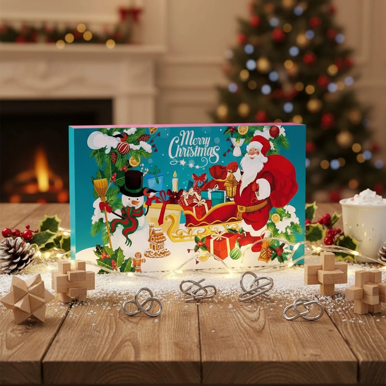 Metal Puzzle Christmas Advent Calendar Gifts Box Ruban Lock Puzzle Xmas Countdown Calendar Box Brain Teaser Fidget Toy Zpaxo