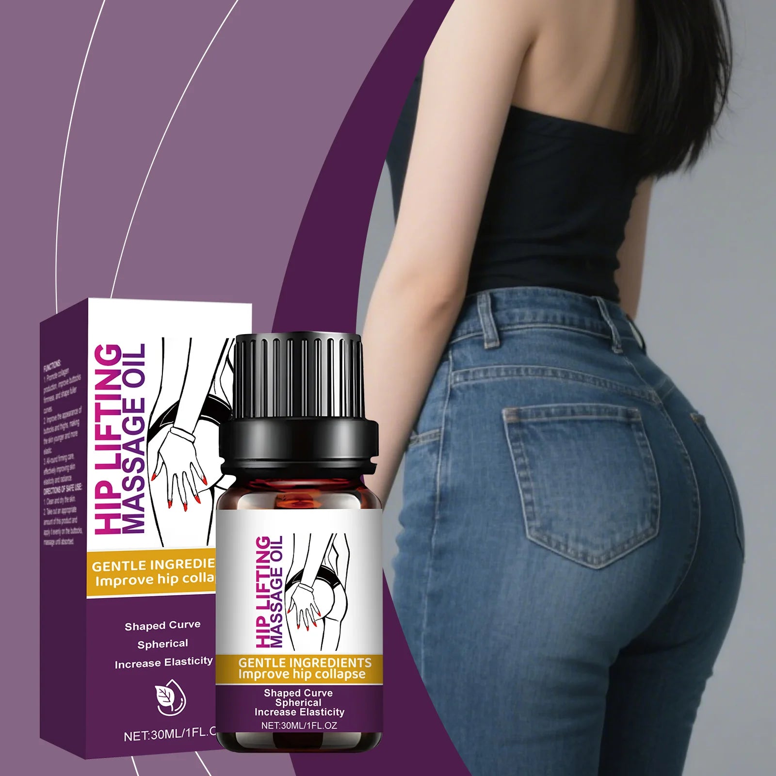 Ricinus Hip Firming Massage Oil | Collagen & Body Shaping 30ml Body Firming Oil Zpaxo