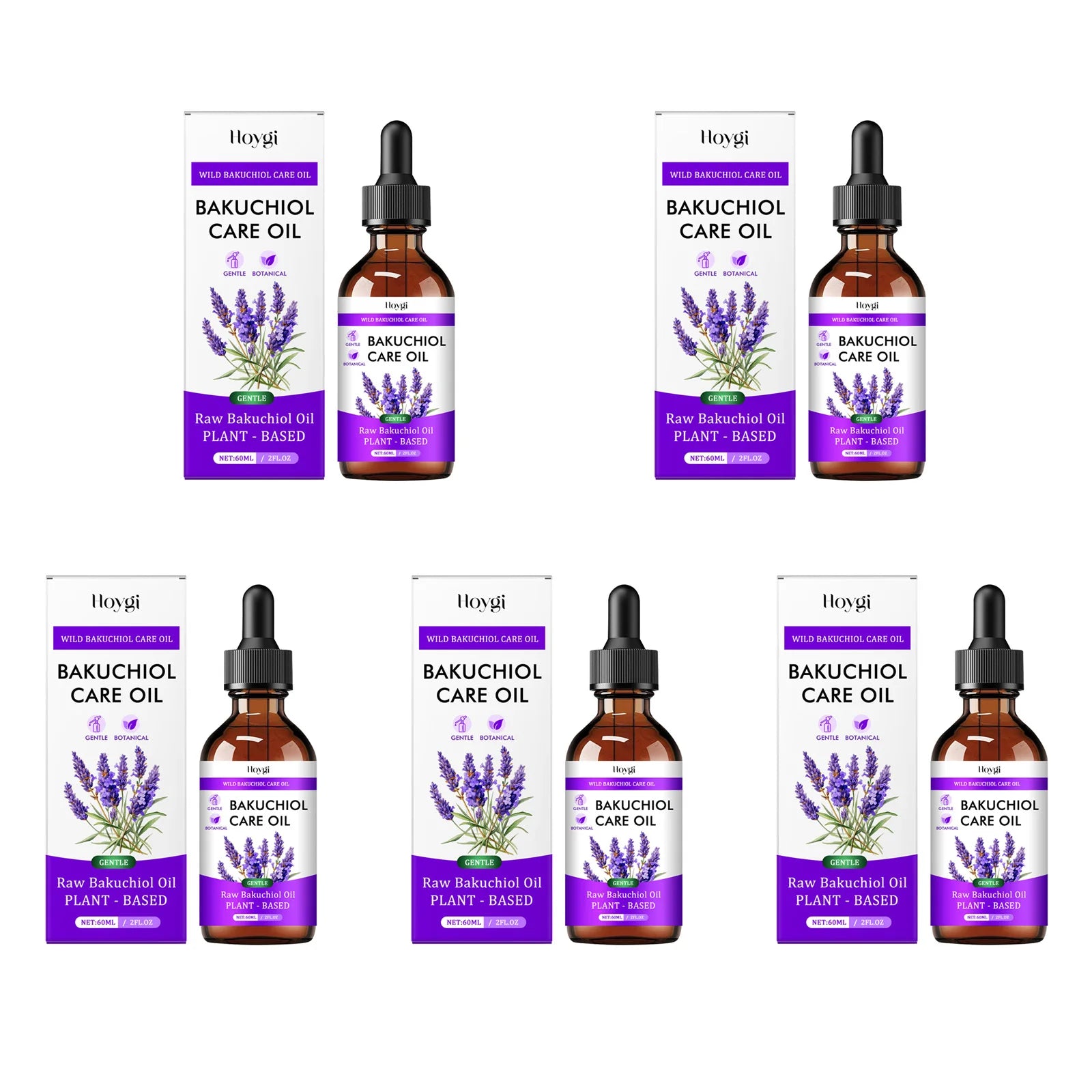 Hoygi Bakuchiol Essential Oil – Fine Lines & Brightening Skin Facial Essential Oil Zpaxo 5 x 60ml Boxed