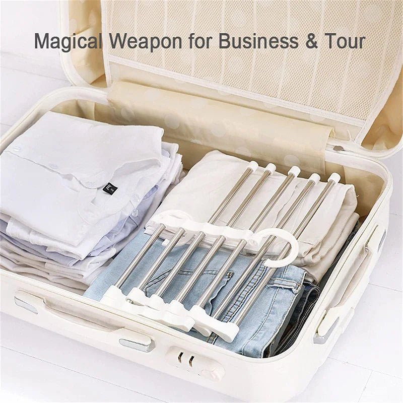5 In1 Save Space Pants Hanger Collapsible Towel Tie Hook Multi-functional Clothes Trouser Rack Wardrobe Closet Organizer Storage Zpaxo
