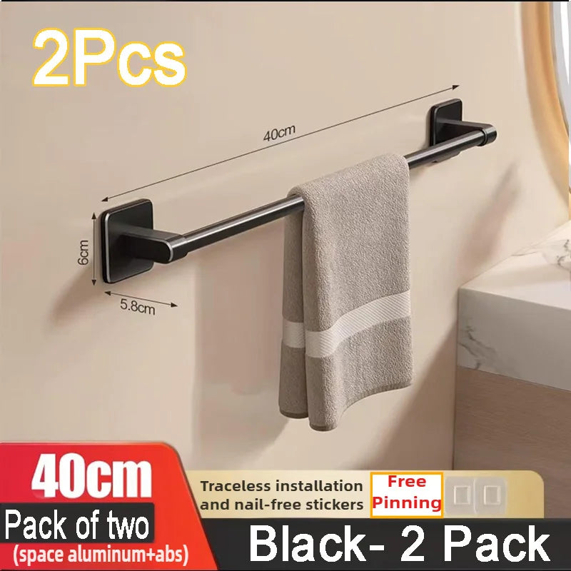 Wall Mounted Towel Rack Bathroom Storage Rack No Drilling Bathroom Horizontal Bar Towel Rack Kitchen Bathroom Accessories Zpaxo 2PCS-40CM