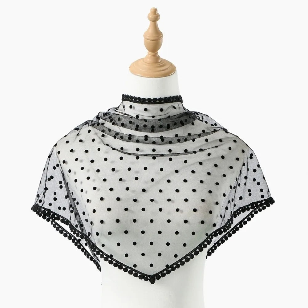New White Dot Lace Scarf Thin Embroidery Foulard Bandana Head Covering Hair Accessory Wedding Triangular Headscarf Women Zpaxo A