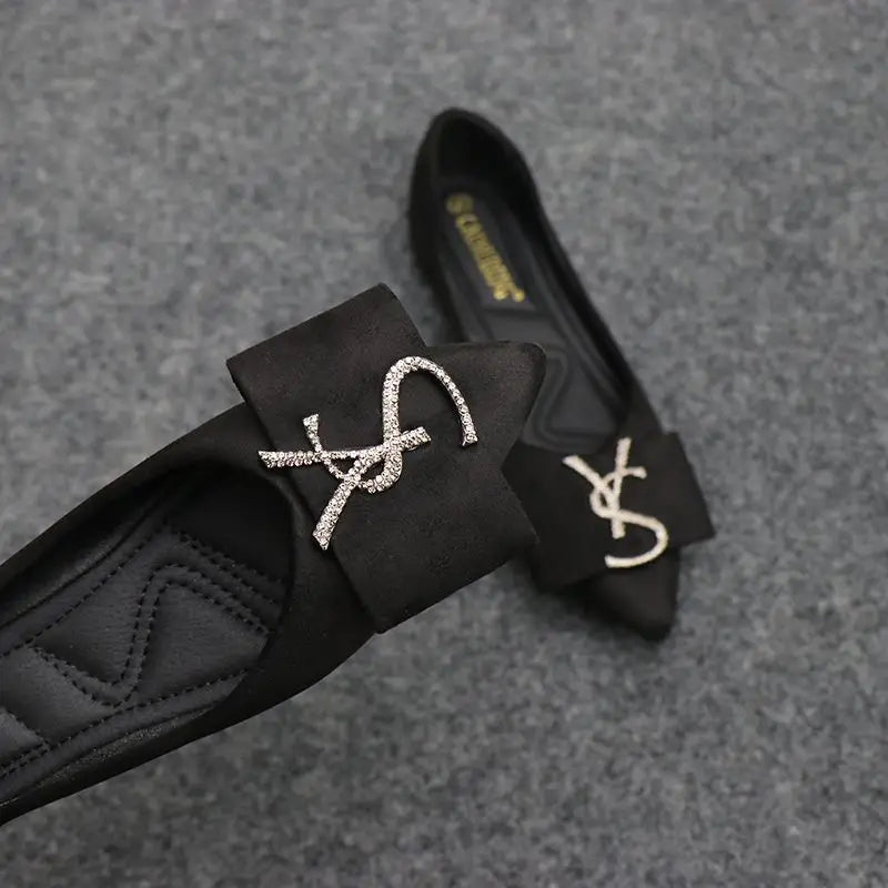Pointed flat shoes for women spring autumn 2023 new shallow cut rhinestone flat heel versatile suede comfortable ladies' shoes Zpaxo