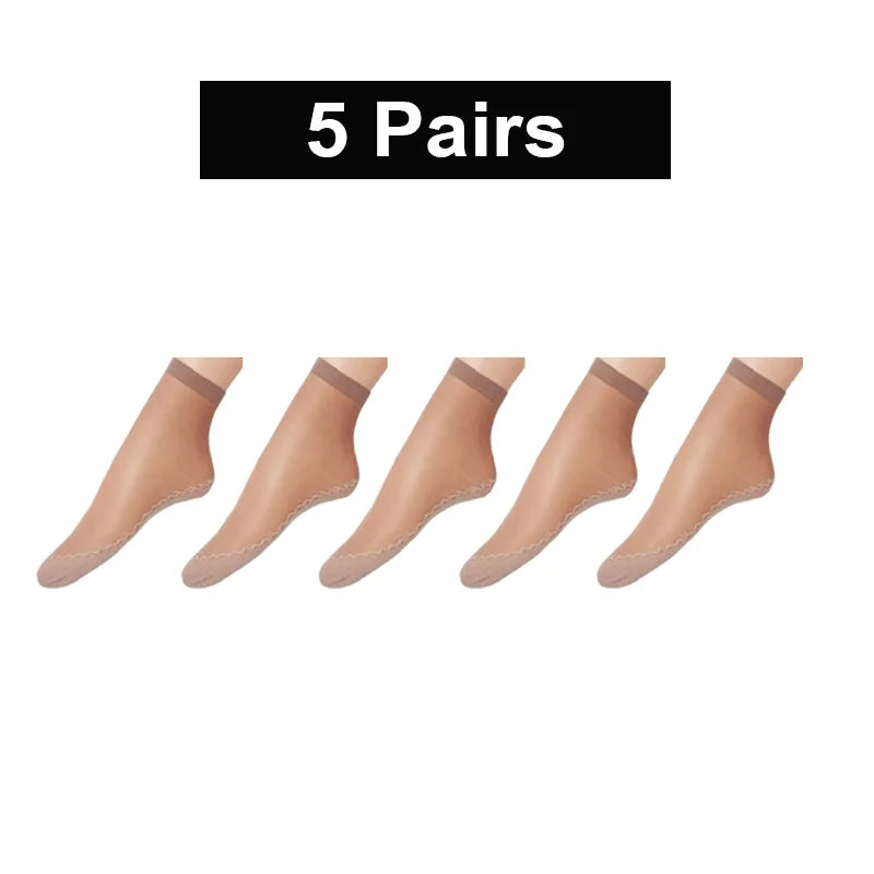 5 10 Pairs Women Socks Soft Non-slip Summer Ultrathin Breathable Sock Zpaxo Brown-5Pairs One Size