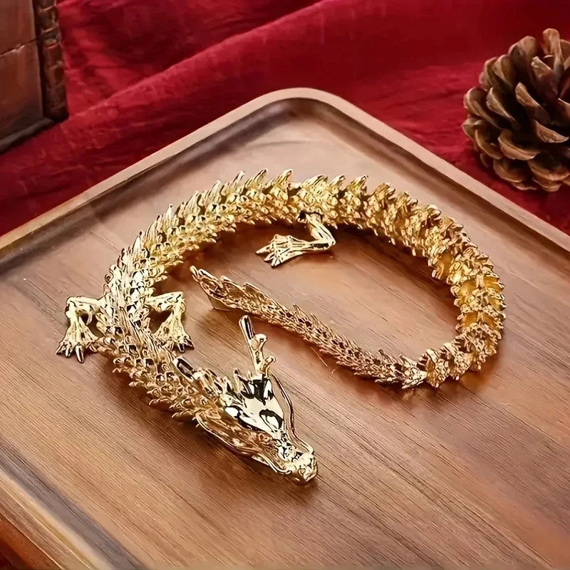 3D Alloy Golden Dragon Statue Articulated Figurine Home Desktop