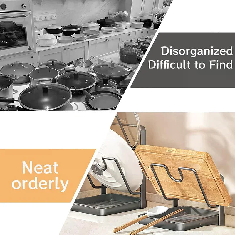 Kitchen Pot Lid Storage Rack, Multifunctional Stainless Steel Pot And Pan Organizer With Removable Drip Tray Zpaxo