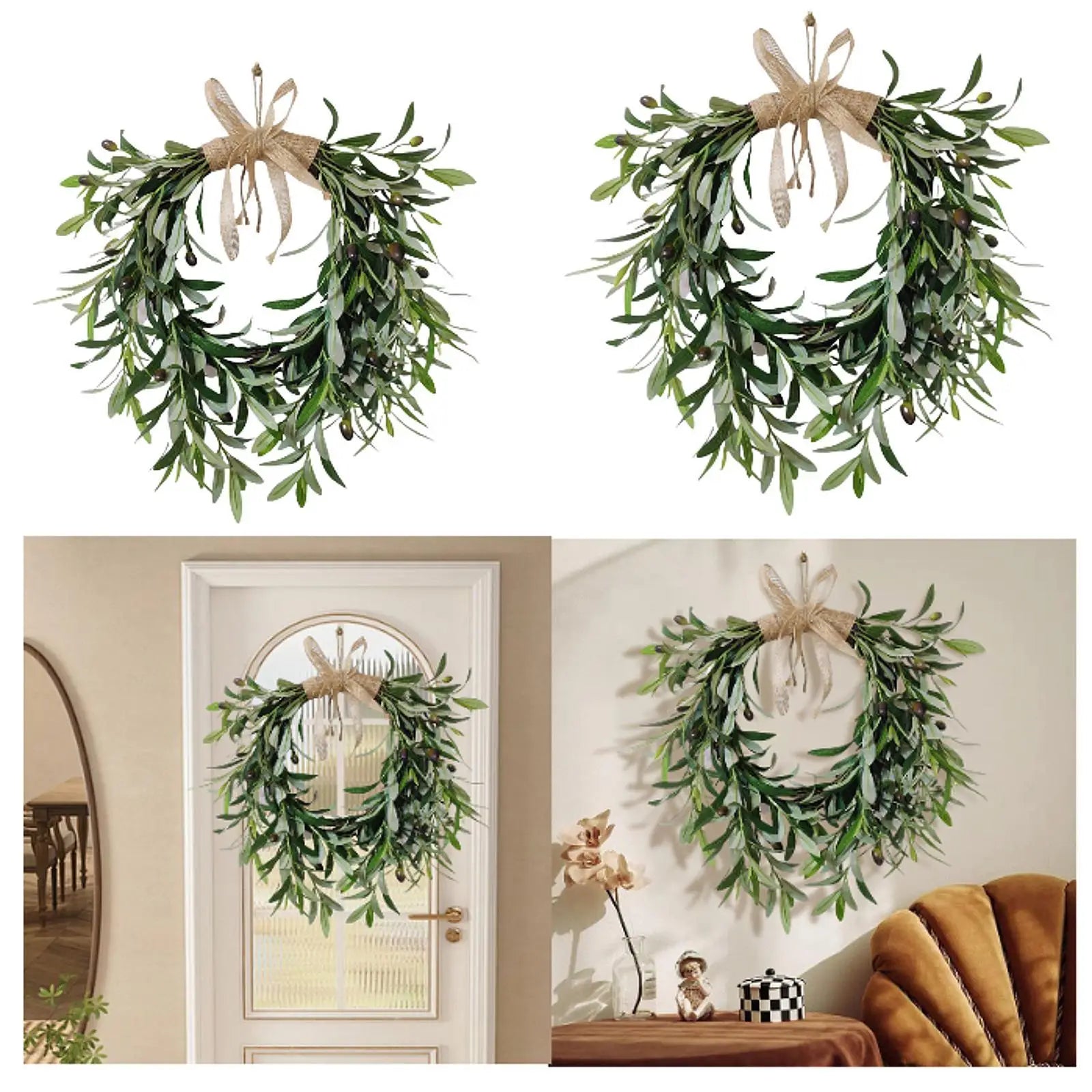 Artificial Olive Wreath – Rustic Farmhouse Greenery Door Decor Artificial Wreath Zpaxo