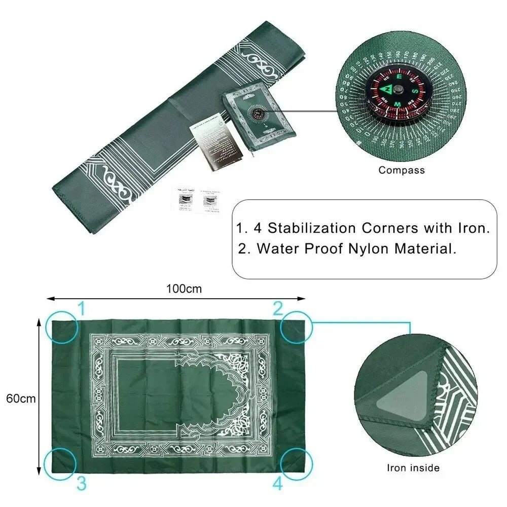 Muslim Prayer Rug Portable Large Braided Mats Simply Print Compass