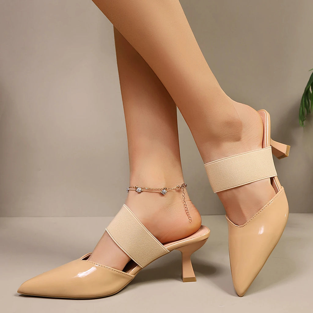 Shoes for Women Summer Thin Heels Dress Party Shoes Fashionable High Heel Sandals Women Plus Size Elastic Band Womens Sandals Zpaxo