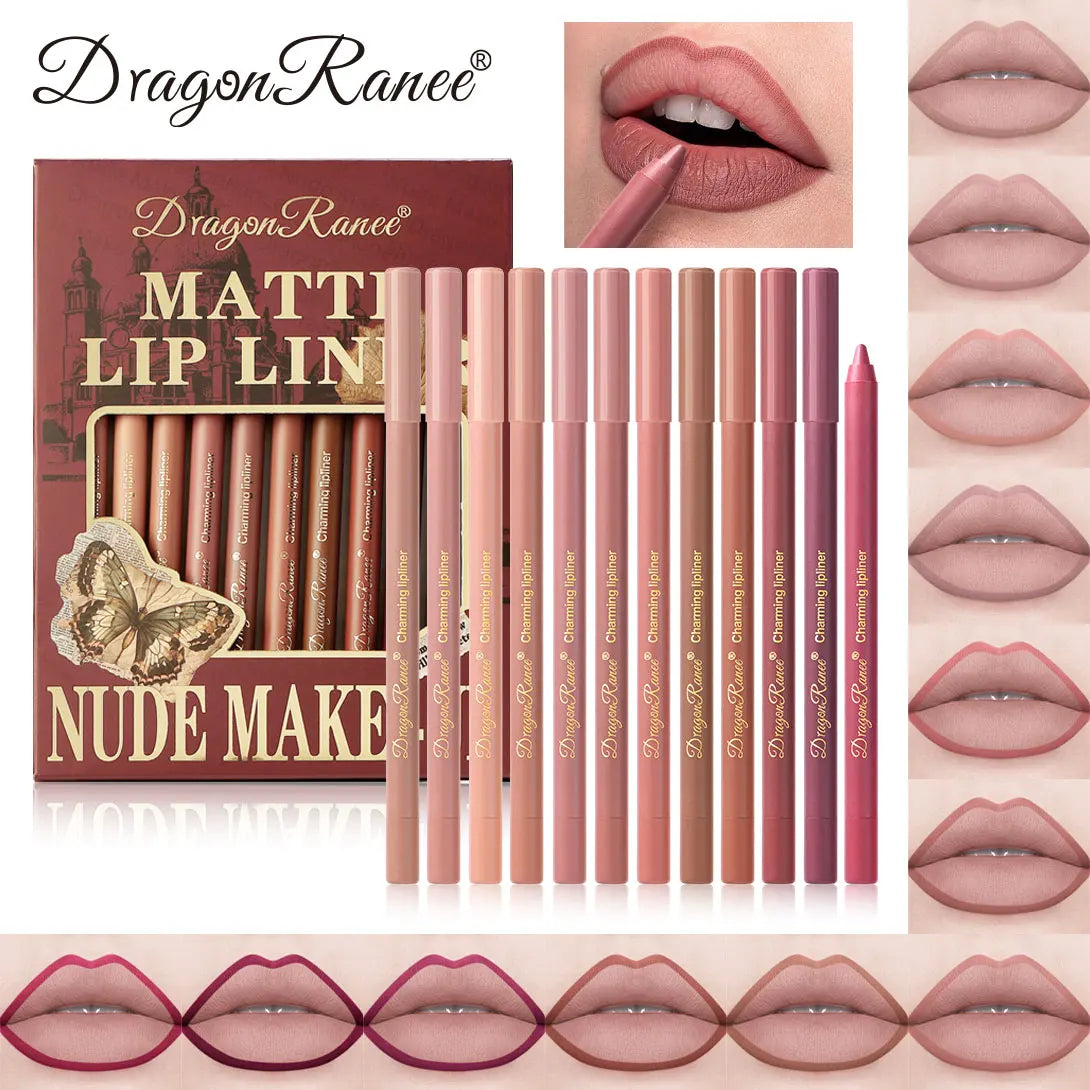 12Pcs/Set Lip Liner Pen Set Waterproof and Sweatproof, Delicate Texture, Non-Smudging, Lip Shaping, Essential for Beginners, Lip Liner Pen Set for Holiday Parties, Valentine's Day Gift Zpaxo Dr7003