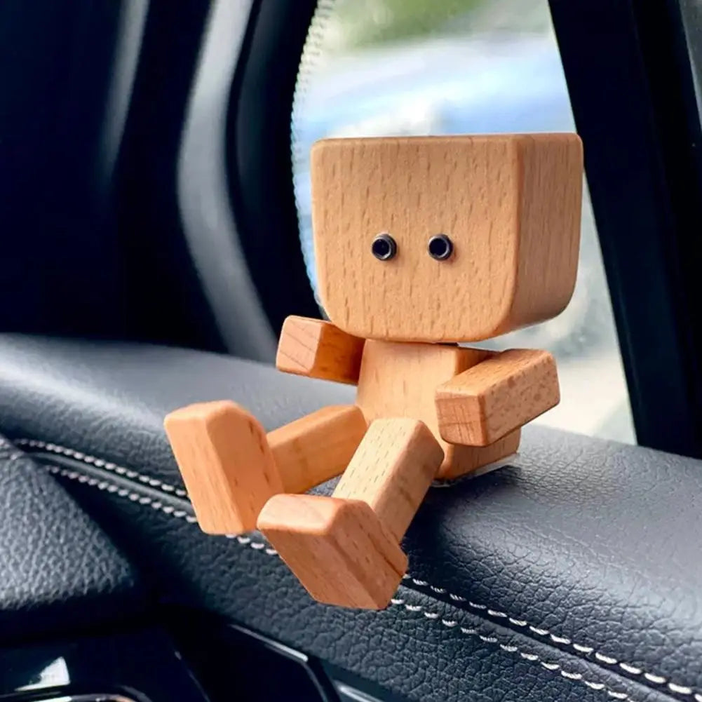 Leg-Shaking Wooden Man Car Dashboard Figurine | Magnetic Decor Car Dashboard Ornament Zpaxo