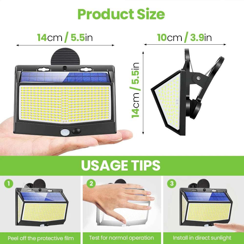 Solar Lights Outdoor Motion 468LED Clip-on 3 Modes Wall Lamp Bright Zpaxo