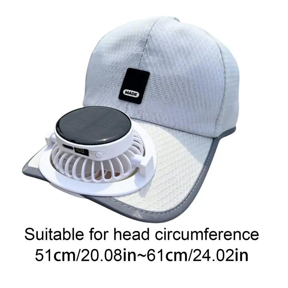 Solar Fan Hat – UV Sun Protection Cap with USB Charging Solar Fan Sun Hat Zpaxo white round