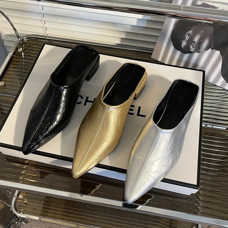 Heels Simple Women's Baotou Half Slippers Pointed Summer Dress Slide