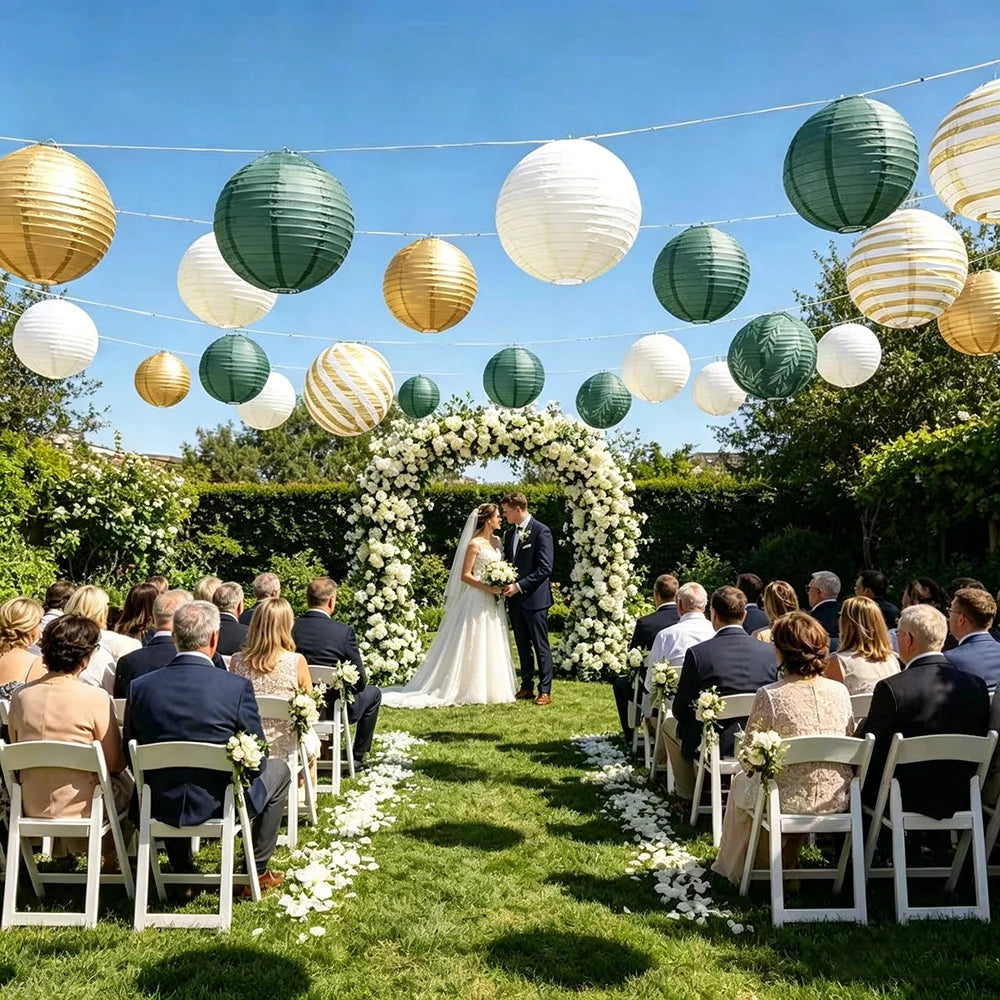 12-Piece Sage Green Hanging Paper Lanterns Wedding Decoration Rustic
