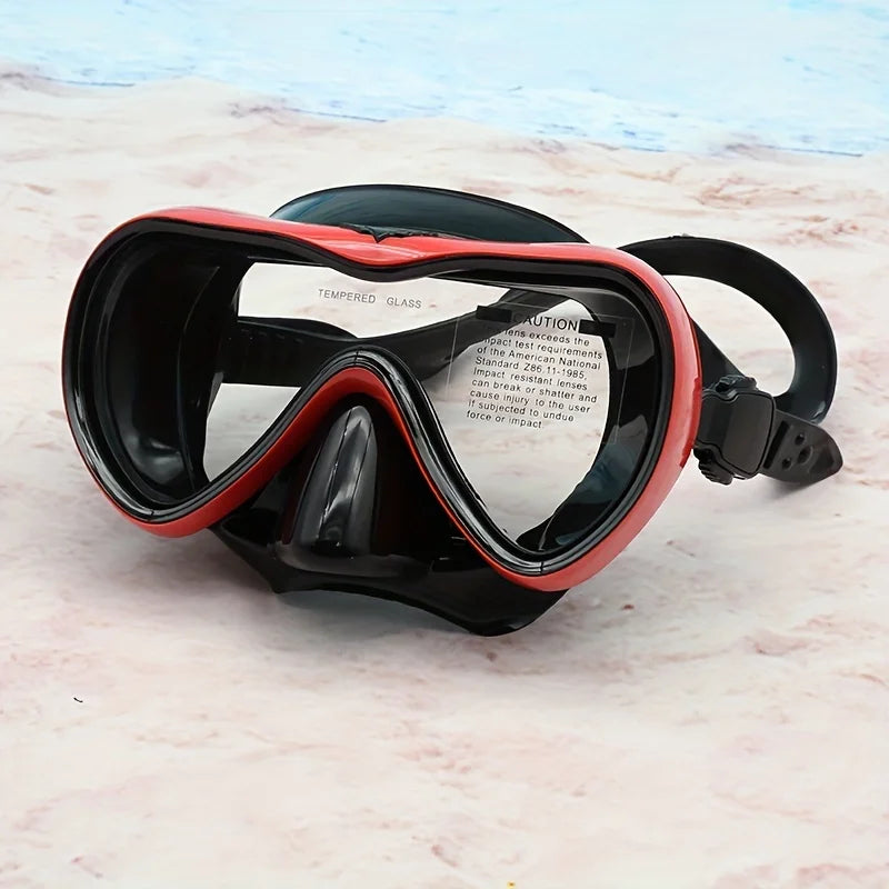 Adult Snorkel Mask, HD Tempered Glass Lens, Liquid Silicone Skirt,Large Frame Waterproof for Beach Swimming Snorkeling Equipment Zpaxo QSJ-blackred-E