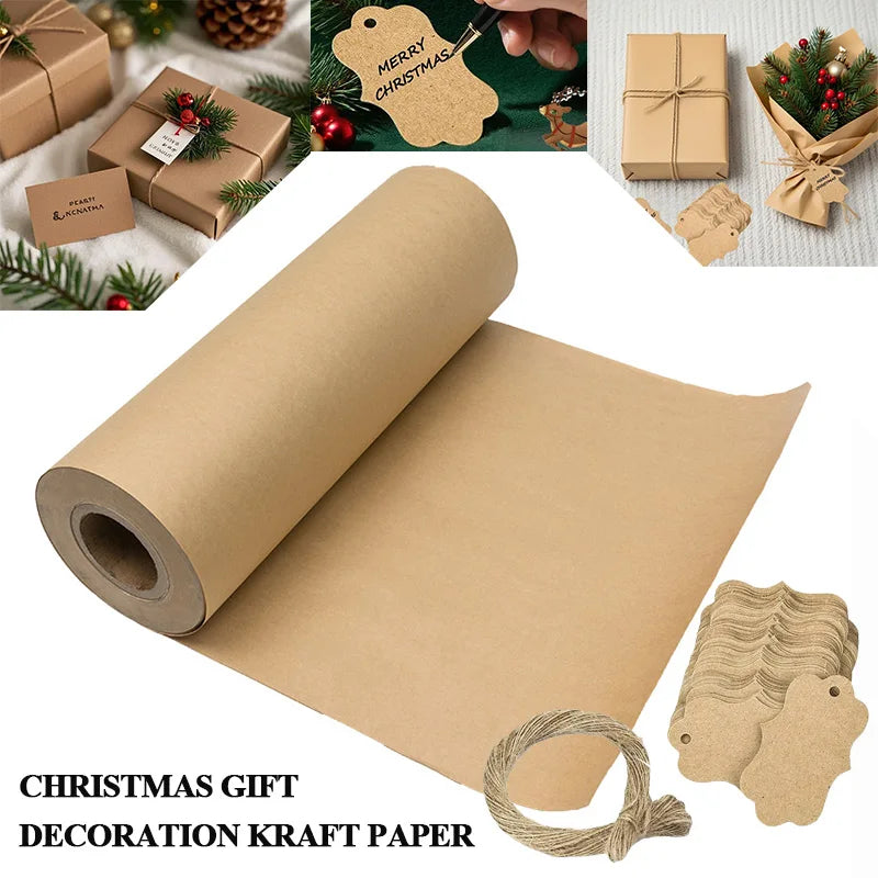 Christmas Decoration 2025 Kraft Paper Tags DIY Wrapping Gift Flowers Xmas Tree Hanging Label Christmas New Year Party Wrapping Zpaxo