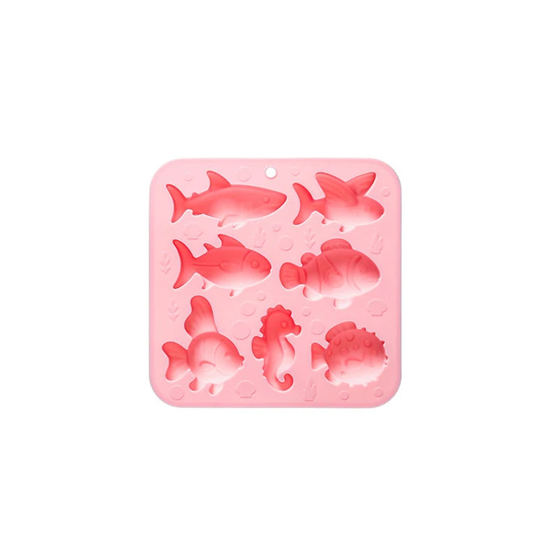 7 Cavity Different Marine Fish Silicone Mold Seahorse Puffer Fish Shape Fondant Candy Chocolate Mould Animal Cake Decoration Zpaxo Pink