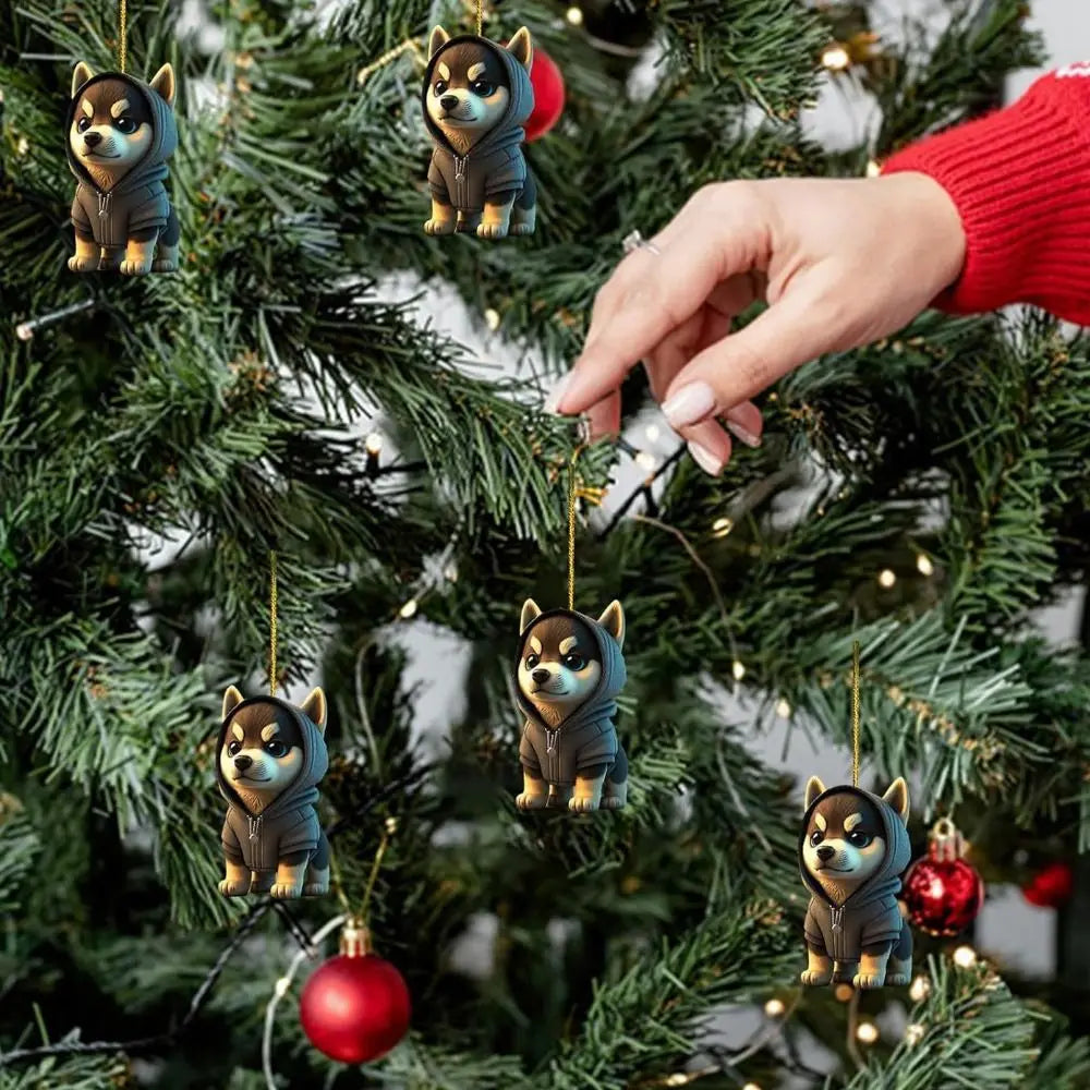 2D Dog Christmas Tree Hanging Pendants Cartoon Decorative Cartoon Dog Car Pendant Hanging Acrylic Dog Christmas Tree Charms Door Zpaxo