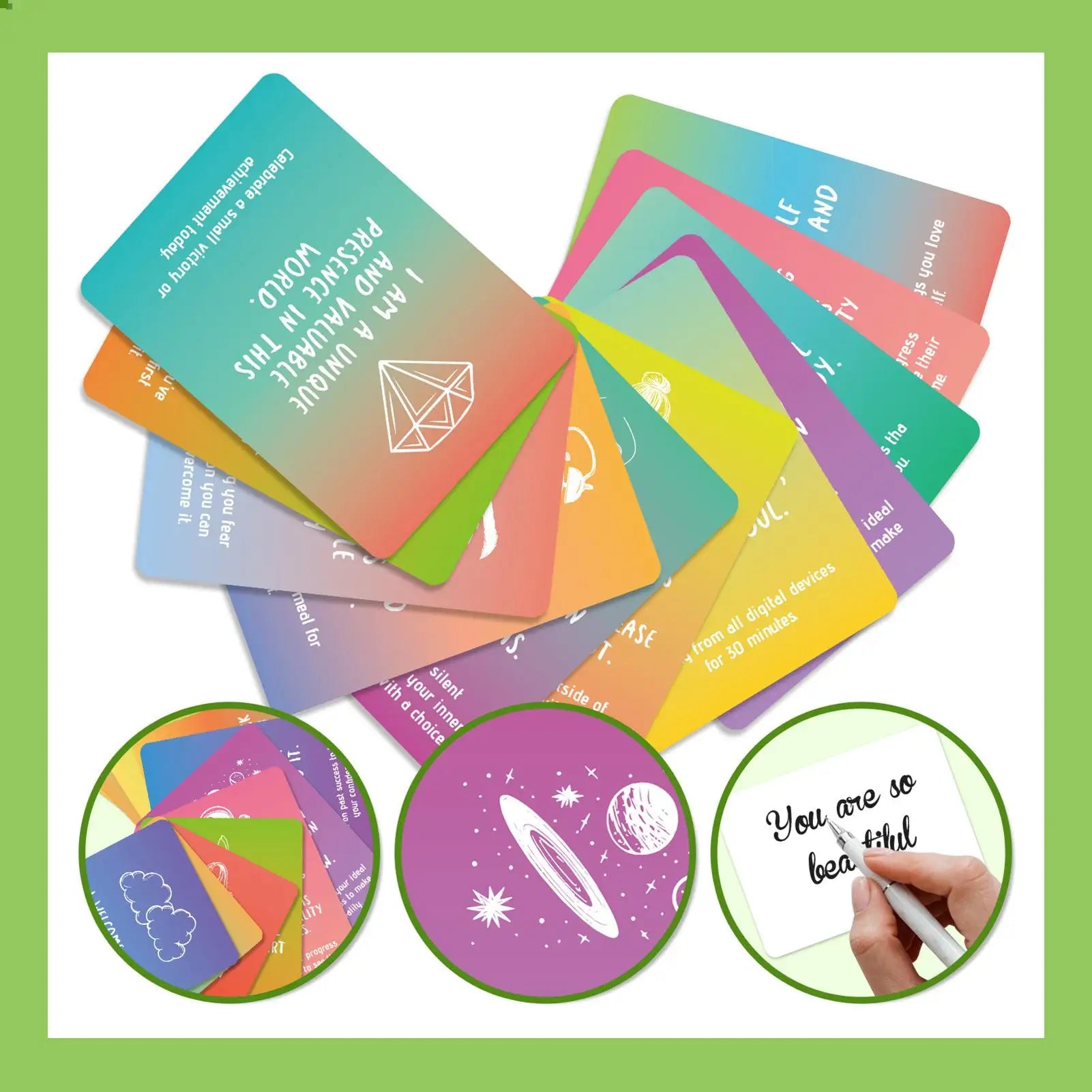 Colored Affirmation Cards Women Self-care Daily Positive Quotes