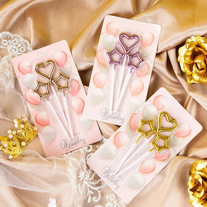 3-Piece Heart Star Candle Wedding Birthday Cake Decorative Candles
