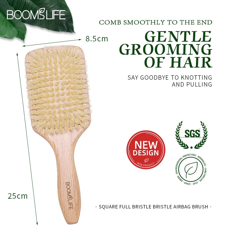 BOOMSLIFE Boar Bristle Hair Brush Square Paddle Scalp Massage Hairbrush USA Oak Wood Comb for Hair Women Barber Beauty Hair Care Zpaxo