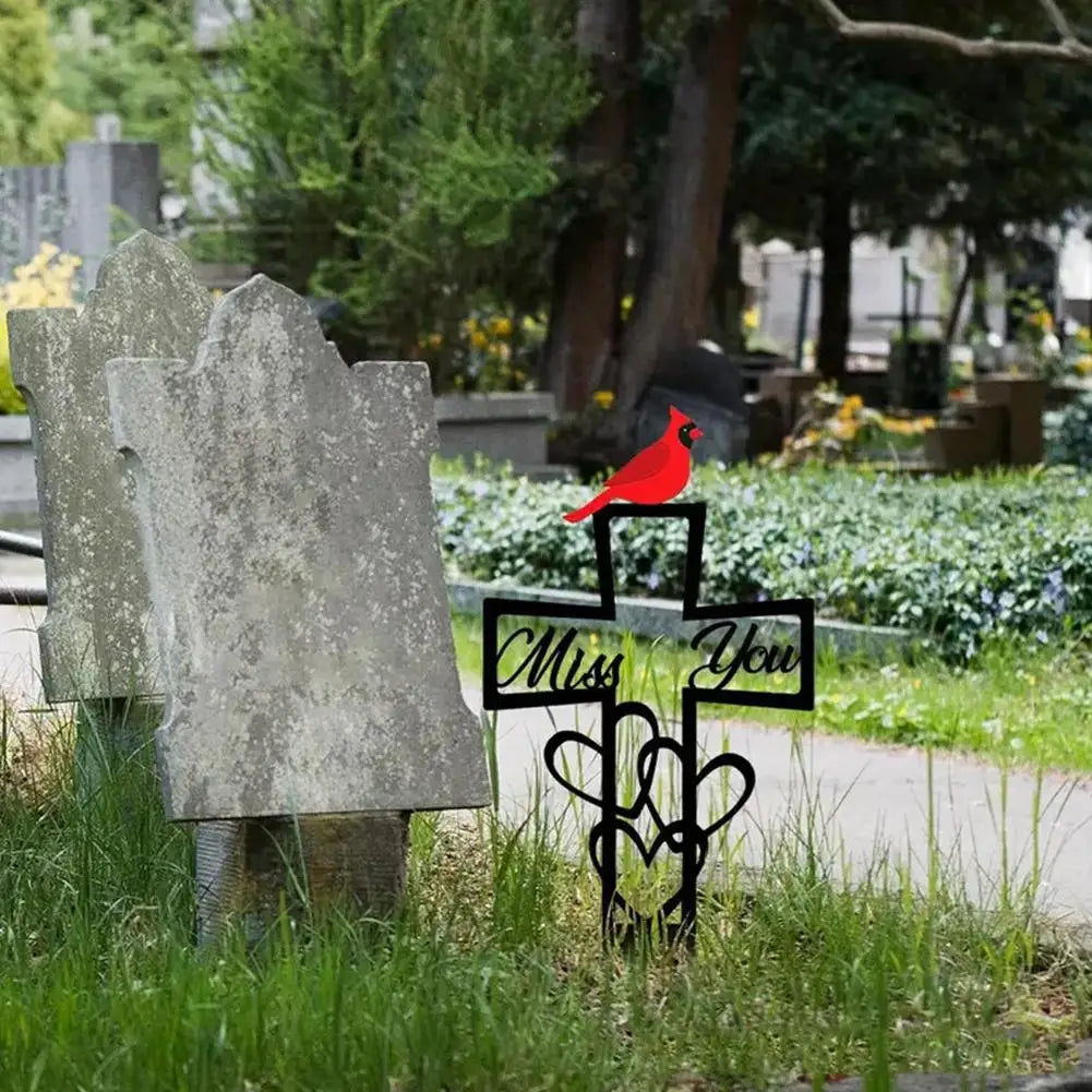Miss You Memorial Garden Stake | Cardinal Grave Marker Plaque Memorial Garden Stake Zpaxo