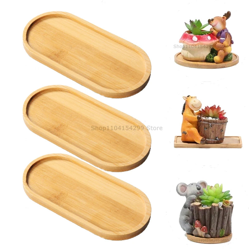 Flower Pot Tray Multi Bamboo Tray Wood Cup Pad Plant Pot Tray for Kitchen Decorative Plate Creative Coaster Coffee Cup Mat Zpaxo Oval-3pcs