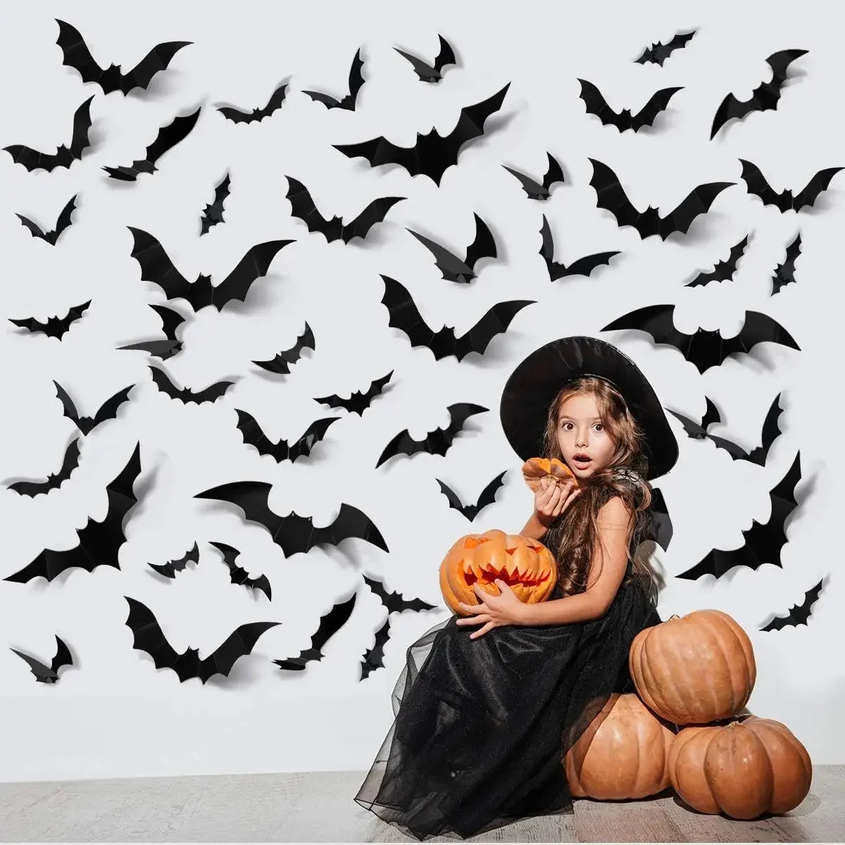 3D Black PVC Bat Spider Wall Stickers Scary Halloween Decorations