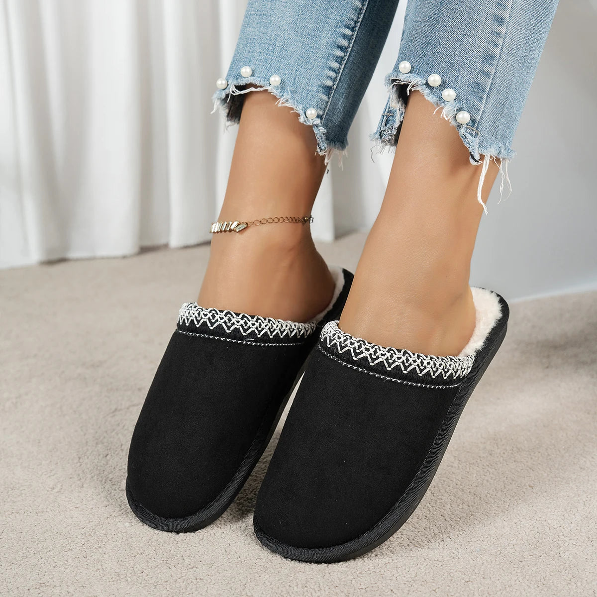 Winter Plush Warm Shoes Women Comfortable Non Slip Home Slippers 2025 Woman Slides Women Retro Fashion Fluffy Platform Slippers Zpaxo