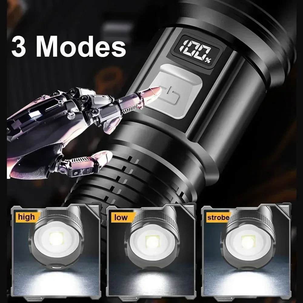 KDULIT Rechargeable LED Flashlight – Zoom, LCD Display, 2000lm