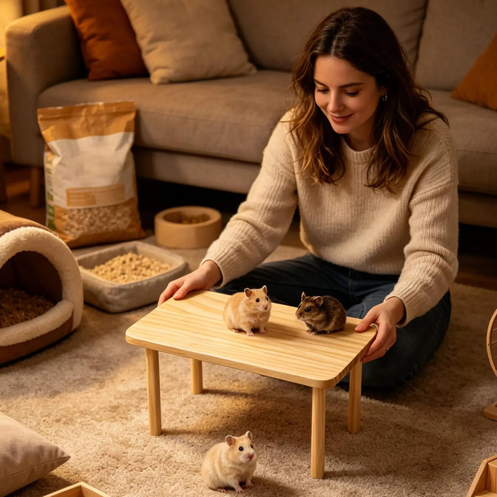 Hamster Table Stand Wooden Climbing Resting Area Habitat Cage