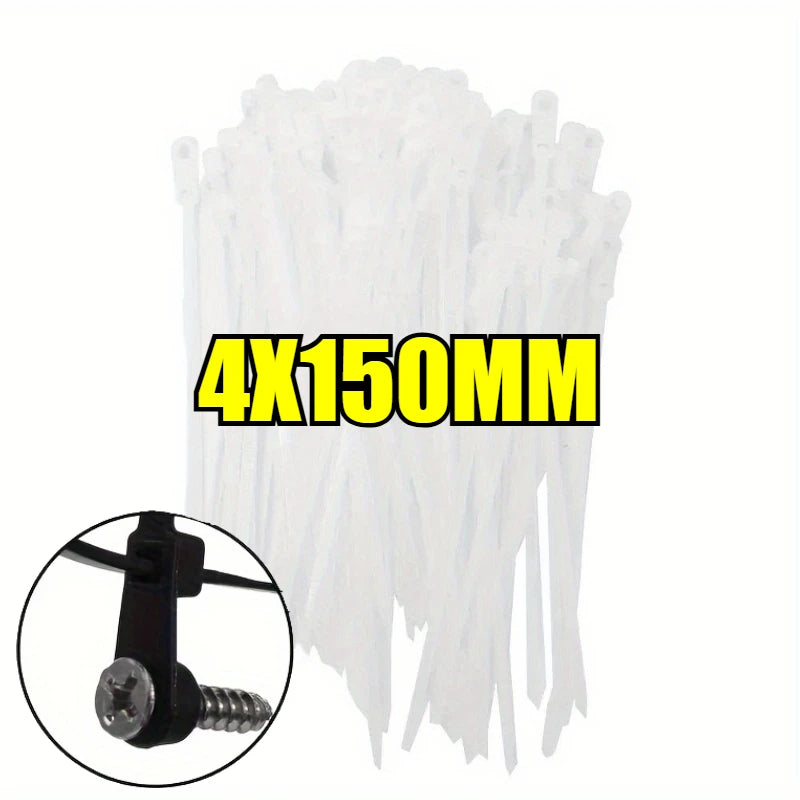 100pcs Nylon Cable Ties with Mounting Screw Hole Self Locking Loop Wraps Zipper Cables Tie Wire Fastening Straps Bundle Tool Zpaxo WHITE 300 PCS