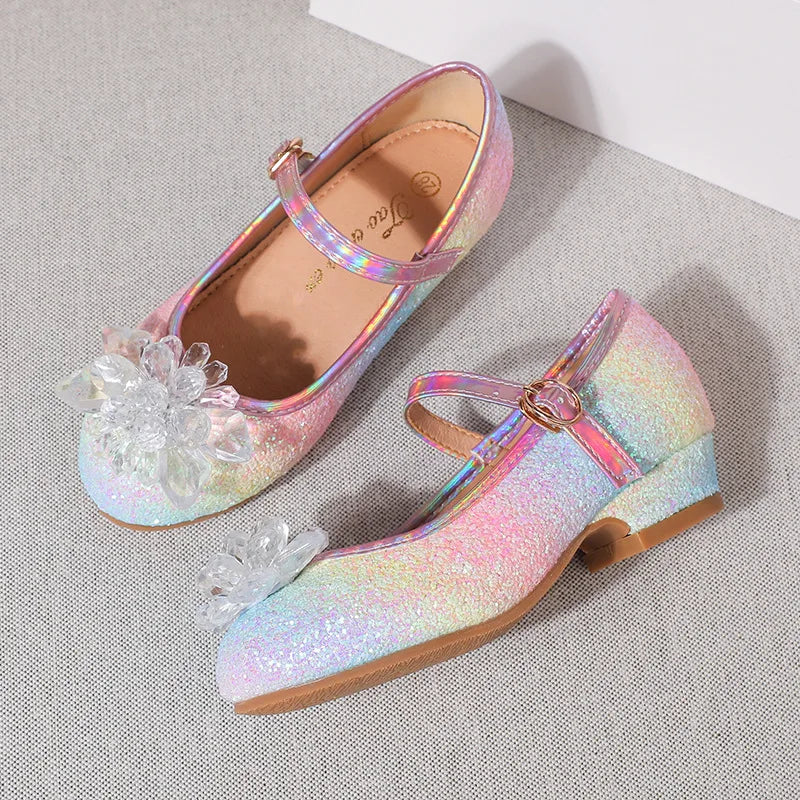 Girls Sandals Rhinestone Butterfly Latin Dance Kids Shoes Children Zpaxo Crystal colorful 35(Insole22cm) China Mainland