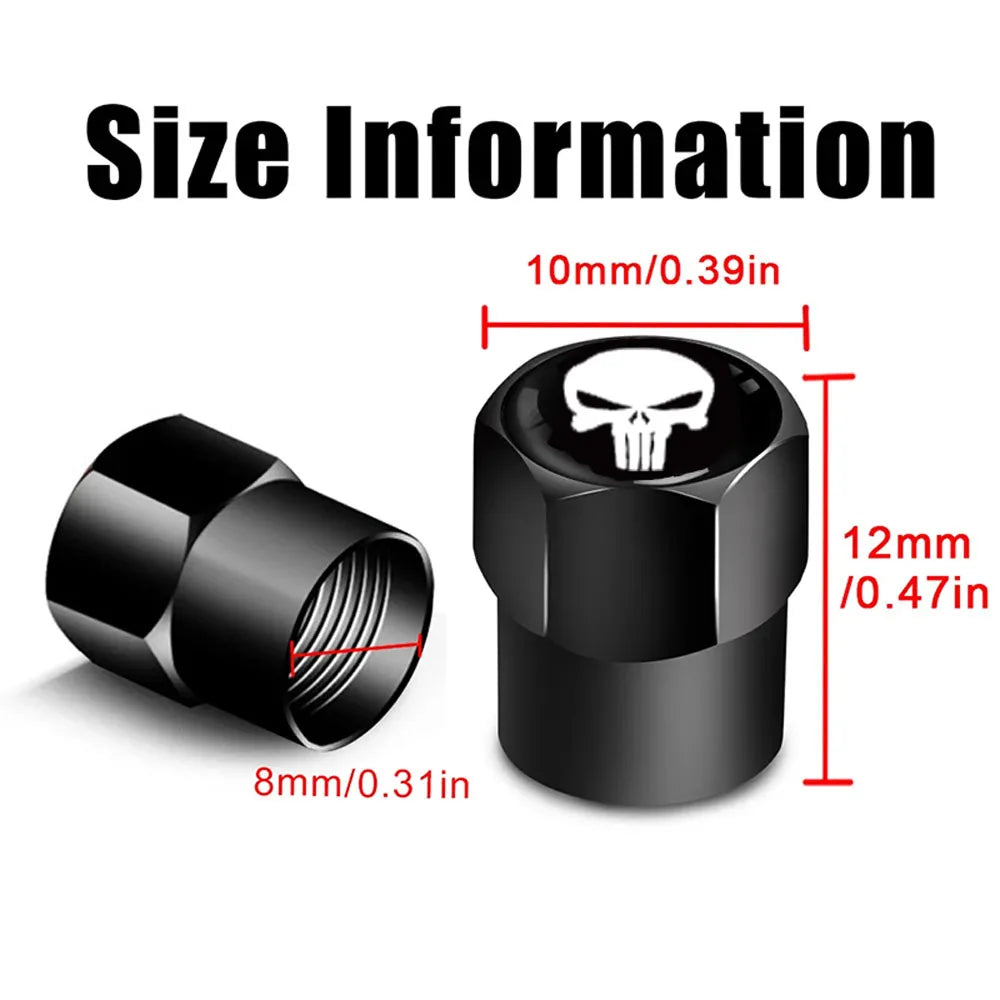 4-Pack Skull Tire Valve Stem Caps – Universal Aluminum Covers