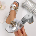 2025 New Women Sandals Medium Heel Thick Heel Women Slippers Open Toe High Heel Shoes Women Rhinestones Trend Luxury Sandals Zpaxo Silver 38