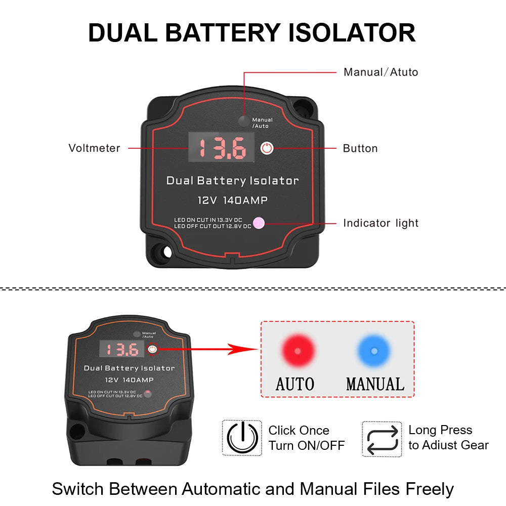 Car Smart Battery Isolator 12V 140A Voltage Sensitive Relay VSR Split
