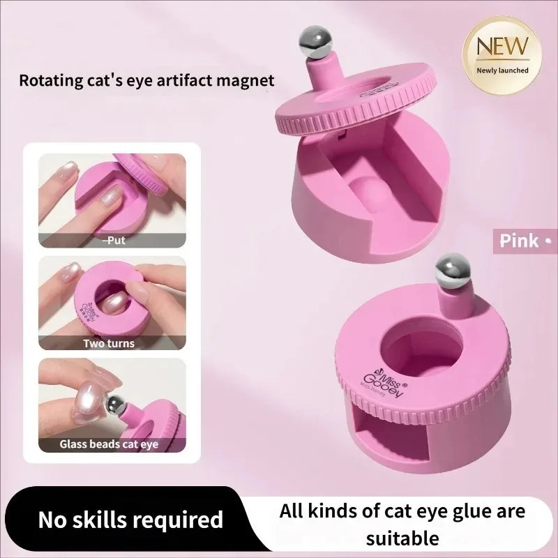 Rotating Cat Eye Magnet Nail Art Automatic Glass Bead Spinner Zpaxo B-Pink With Ball