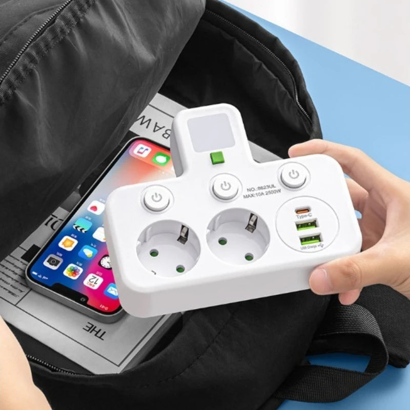 EU Power Sockets Usb Wall Socket Multiple European Plug Wall Mounted European Standard Socket USB-C Charging Power Sockets Zpaxo