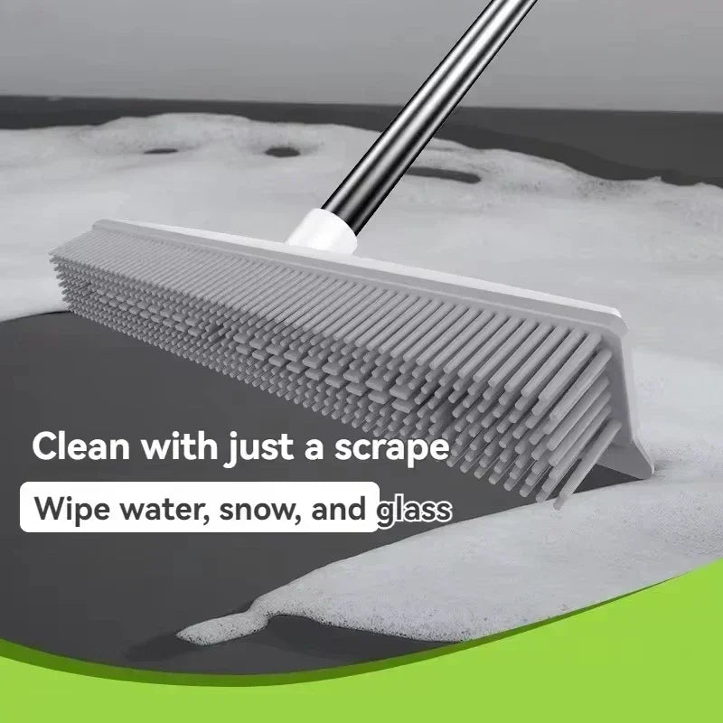 Rubber Broom Long Handle for Pet Hair Fur Remover Broom No Scratch Floor Brush for Fluff Carpet Floor Bathroom Cleaning Tools Zpaxo
