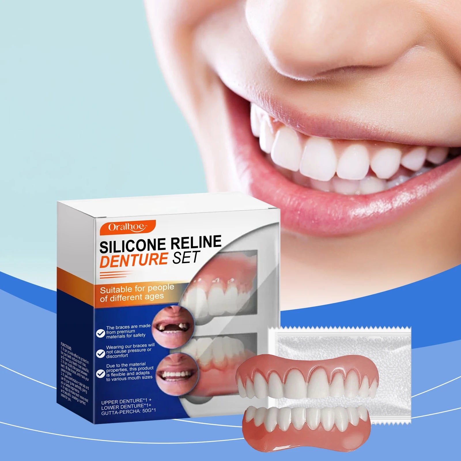 Silicone Denture Set Temporary Orthodontic Simulation Dental Braces Retainer Fake Tooth Straightener Alignment Oral Hygiene Care Zpaxo