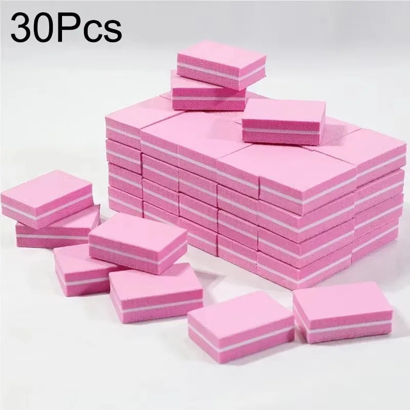 10-100psc Mini Buffing Sanding Files Block Pedicure Care Nail Art Buffer Polish Manicure Pedicure Nail File Tools Nail Charm new Zpaxo 30Pcs-Pink