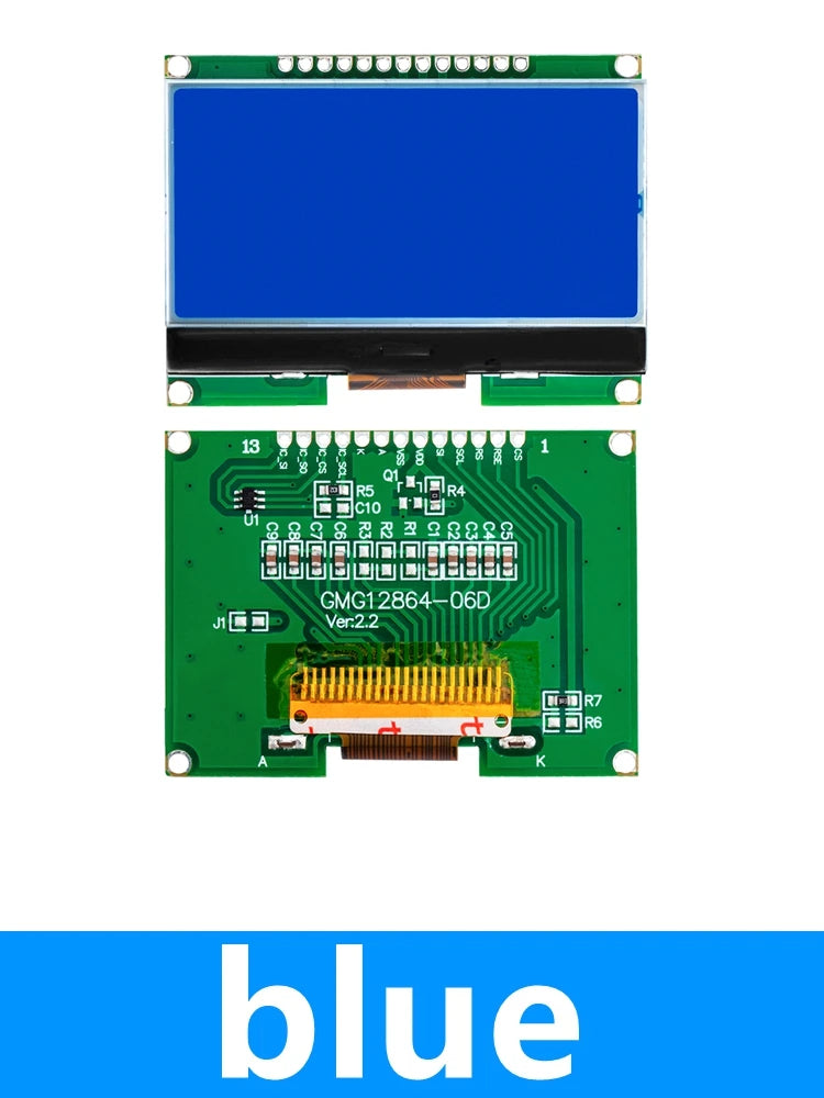 12864 LCD Module 12864-06D COG Dot Matrix Screen Chinese Font SPI Zpaxo blue
