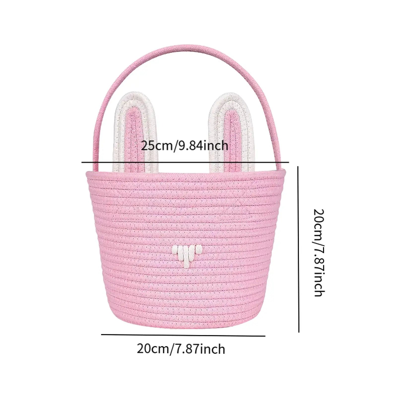 Easter Bunny Basket For Kids Boys Girls Easter Eggs Hunt Basket Reusable Cotton Rope Basket With Rabbit Ears Baby Shower Gifts Zpaxo Pink